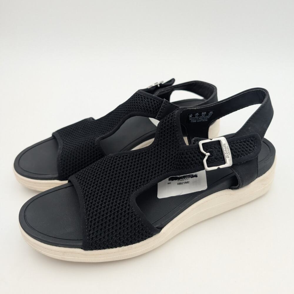 Dr. Scholl's Time Off Sun Flat Sandal Women's Black/White Size US8M EU38.5